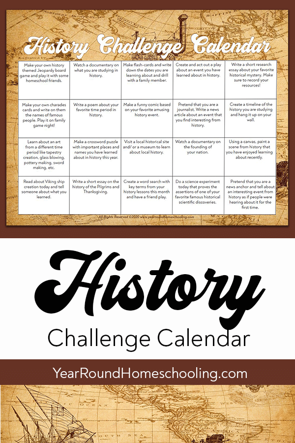 history challenge calendar, history challenge