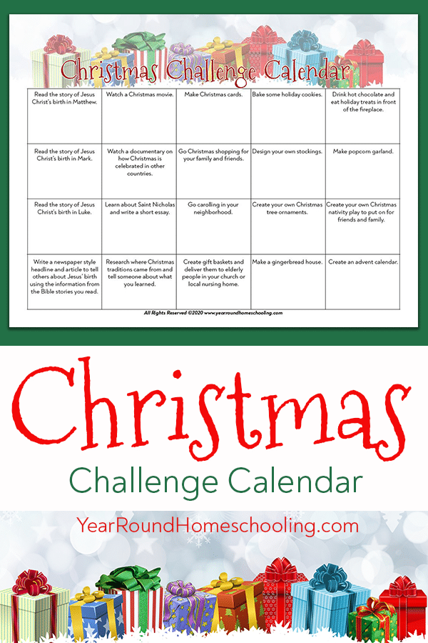 Christmas Challenge Calendar Year Round Homeschooling