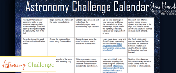 astronomy challenge calendar, astronomy challenge, challenge astronomy