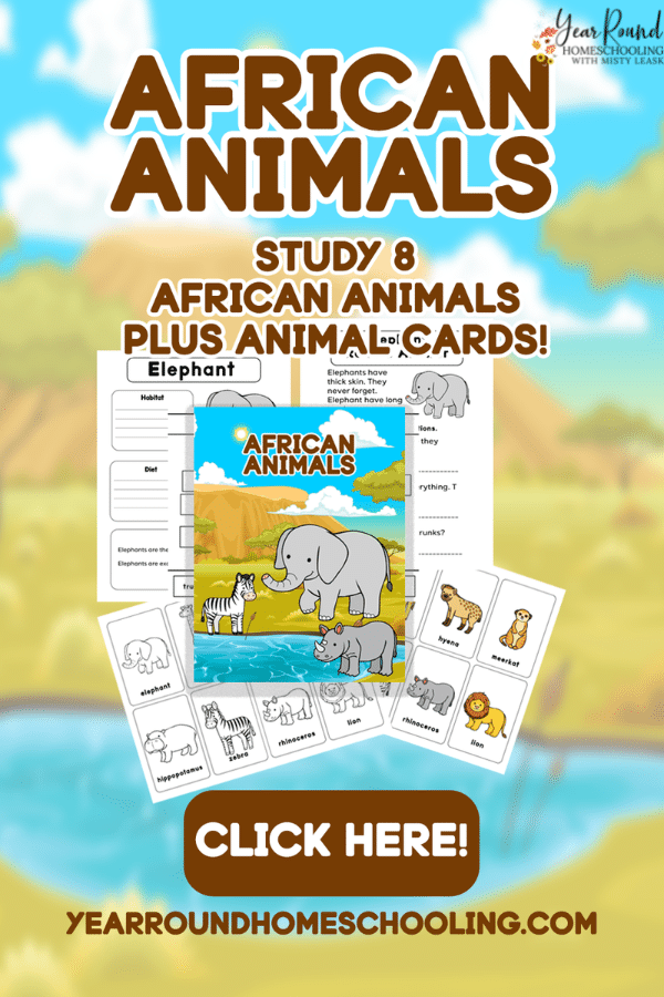african animals study, african animals worksheets, african animals pack, african animals printable