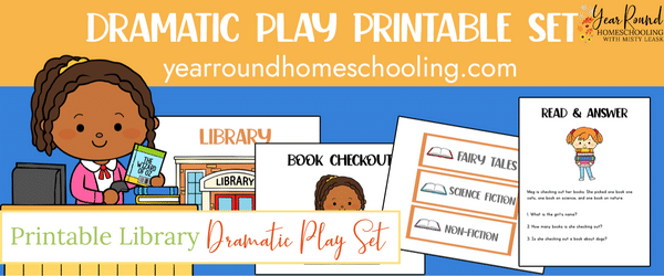 printable library, printable library dramatic play, dramatic play library, play library