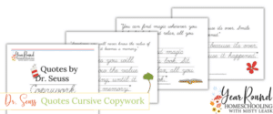 dr seuss quotes cursive copywork, dr seuss copywork, dr seuss cursive, dr seuss copywork cursive