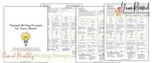 year round themed writing prompts, monthly themed writing prompts, writing prompts for the year, themed monthly writing prompts