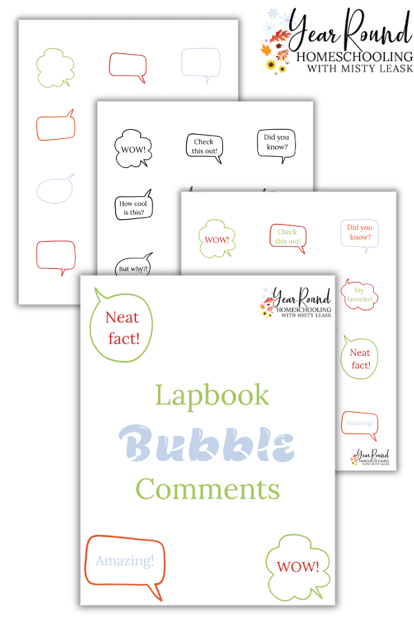 lapbook bubble comments, printable lapbook bubble comments