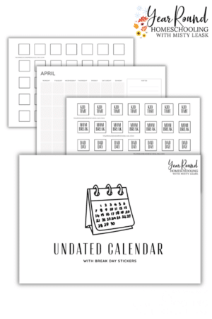 Printable Undated Calendar with Break Day Stickers